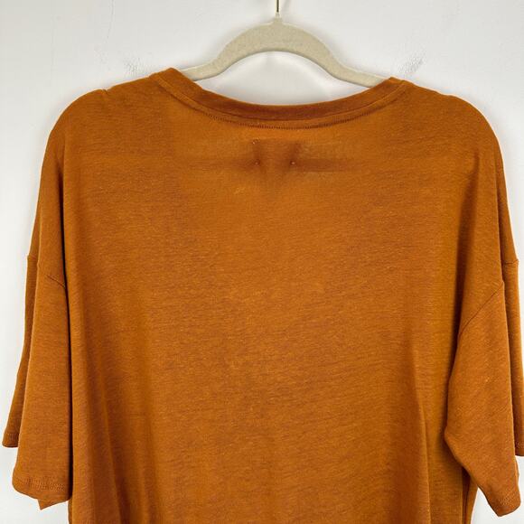 Every Linen Blend Knit Top Cinched Ruched Copper Orange Comfy Cropped Large NWT - Picture 8 of 9